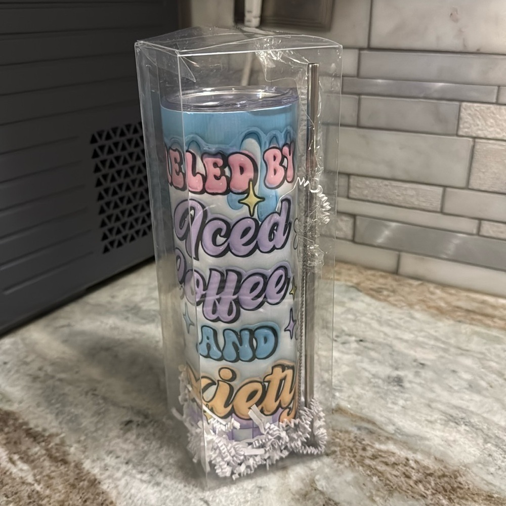 Fueled by ice coffee 20 oz skinny tumbler